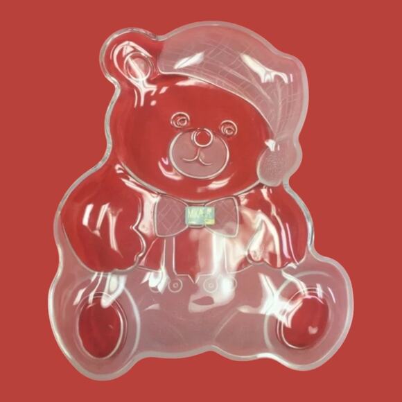 Mikasa Teddy Bear Platter 11.5" Crystal Holiday Christmas Serving Plate Box Vtg - Picture 4 of 6